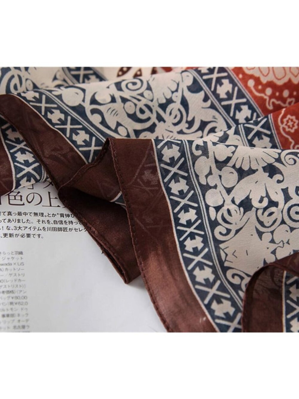 Women's Light Brown Lightweight Silk Scarves Flower Print Head Cotton Wrap Scarf - Picture 4 of 5